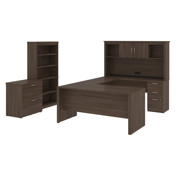 Bestar Bestar Logan 66W U-Shaped Desk with Hutch, Lateral File Cabinet, and Bookcase in antigua 46851-52 - main